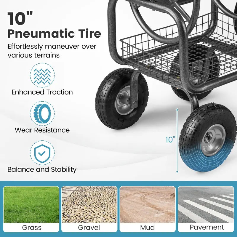Heavy-Duty Hose Reel Cart with Integrated Storage Basket  Supports 300 Feet of 5/8-Inch Garden Hose