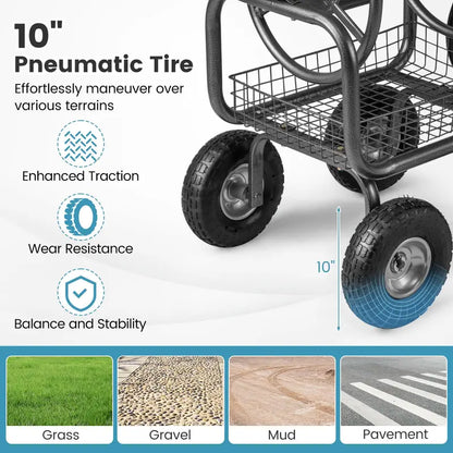 Heavy-Duty Hose Reel Cart with Integrated Storage Basket  Supports 300 Feet of 5/8-Inch Garden Hose