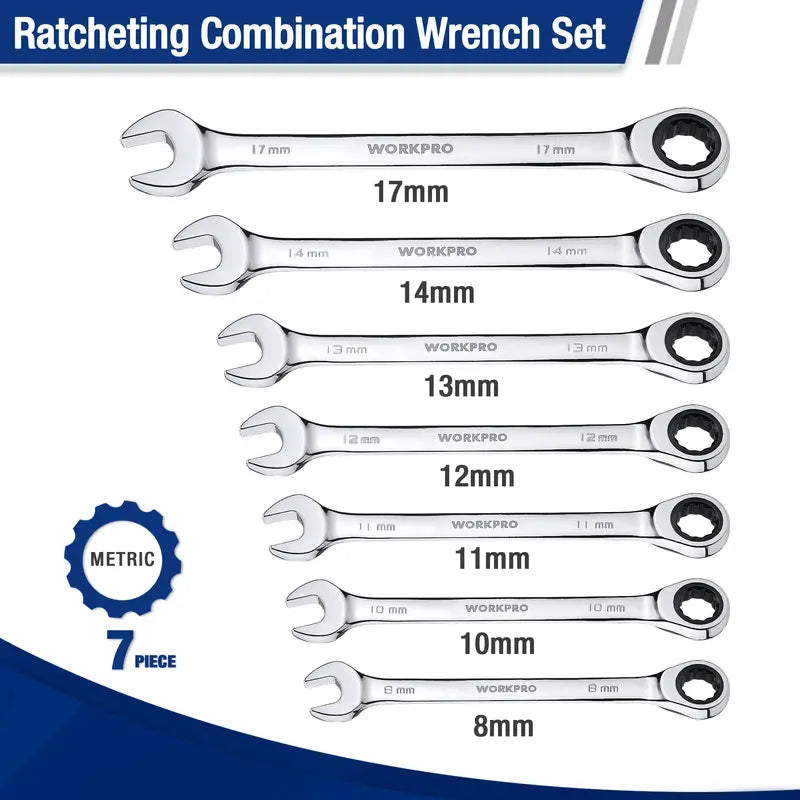 WORKPRO 7-Piece Ratcheting Combination Wrench Set  Compact & Durable