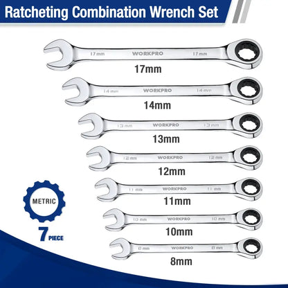 WORKPRO 7-Piece Ratcheting Combination Wrench Set  Compact & Durable