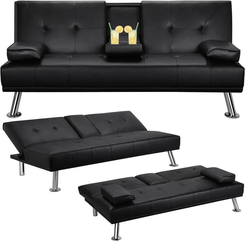 Yaheetech Convertible Sofa Bed  Faux Leather Reclining Loveseat with 3-Position Adjustability & 772-Lb Weight Limit