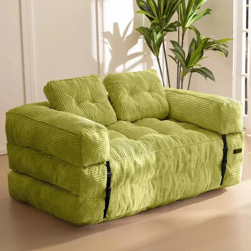 L-Shaped Folding Sofa Bed  Convertible Living Room Lounger with Armrests & Pillows