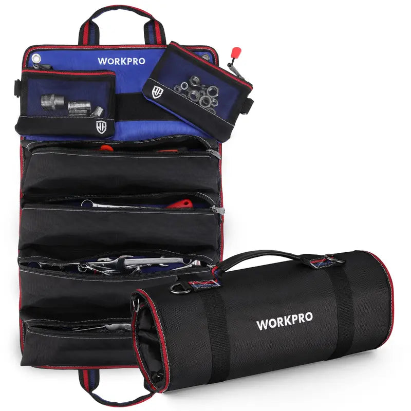 WORKPRO Heavy-Duty Rolling Tool Organizer  6-Pocket Roll-Up Bag with Detachable Pouches