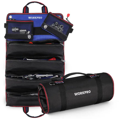 WORKPRO Heavy-Duty Rolling Tool Organizer  6-Pocket Roll-Up Bag with Detachable Pouches