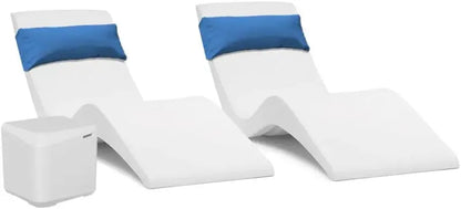 Classic White In-Pool Chaise Loungers  Set of 2, Designed for Shallow Water (Up to 9″) & All Pool Types