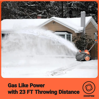 48V Cordless Snow Blower with Wheels  16-Inch Brushless Motor, 4Ah Battery Kit (2×24V), Directional Chute & LED Lighting