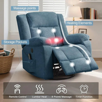 Adult Gliding Rocking Recliner  360° Rotation with Heat & Massage Functions