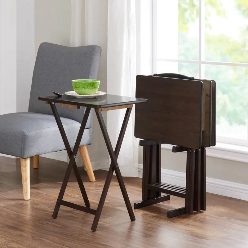 Mainstays Walnut 5-Piece Folding TV Tray Table Set, 19 x 15 x 26 Inch