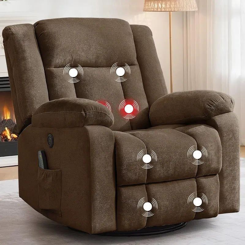 Adult Gliding Rocking Recliner  360° Rotation with Heat & Massage Functions