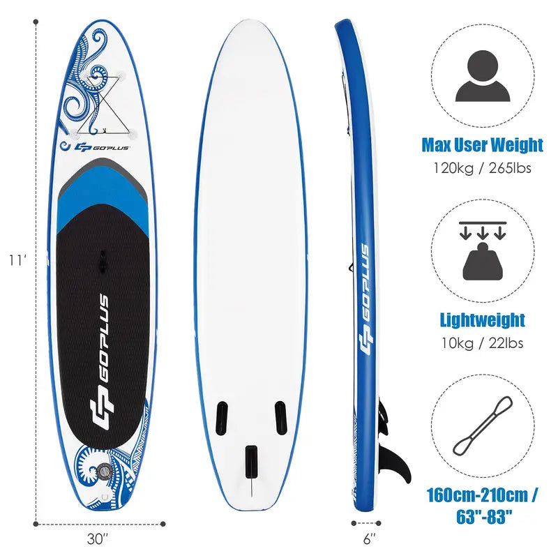 10.5- or 11-Foot Inflatable SUP  6.5-Inch Thick Stand-Up Paddle Board with Carry Bag