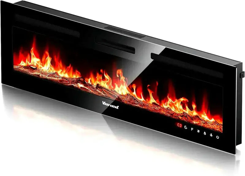 60-Inch Wall-Mounted Electric Fireplace Heater with Timer  Fits Inside TV Stand or Recessed Setup