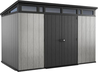 Keter Artisan 11′ x 7′ Modern Resin Storage Shed  Grey & Black, Ideal for Patio Furniture & Garden Gear