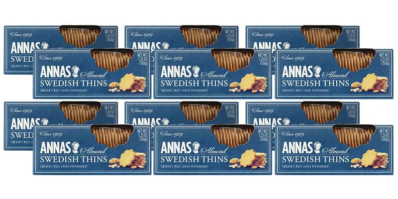 Annas Thins Ginger Pepparkakor Cookies, 5.25 oz, Pack of 12, Vegan, Non-GMO, Swedish Recipe
