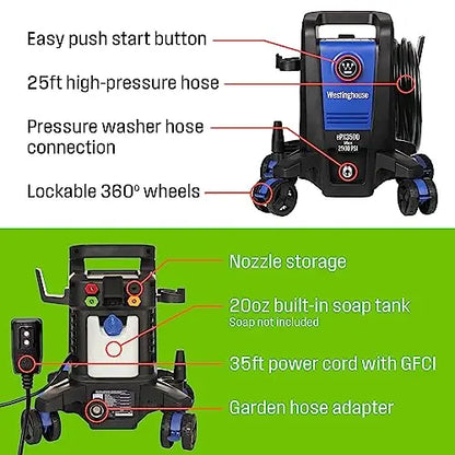 Westinghouse ePX3500 Electric Pressure Washer  2000 PSI, 1.2 GPM, Compact Cleaning Solution
