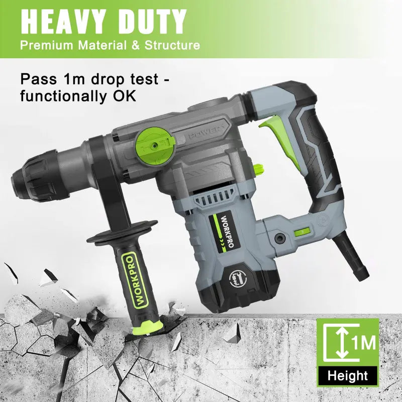 WORKPRO 12.5A SDS-Plus Rotary Hammer Drill  1-1/4″ Heavy-Duty Corded Hammer Drill
