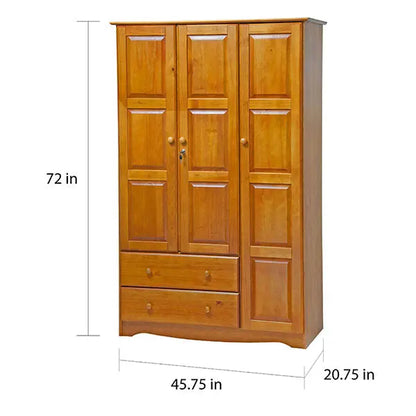 Mocha-Finished Grand Armoire  100% Solid Wood Wardrobe Cabinet