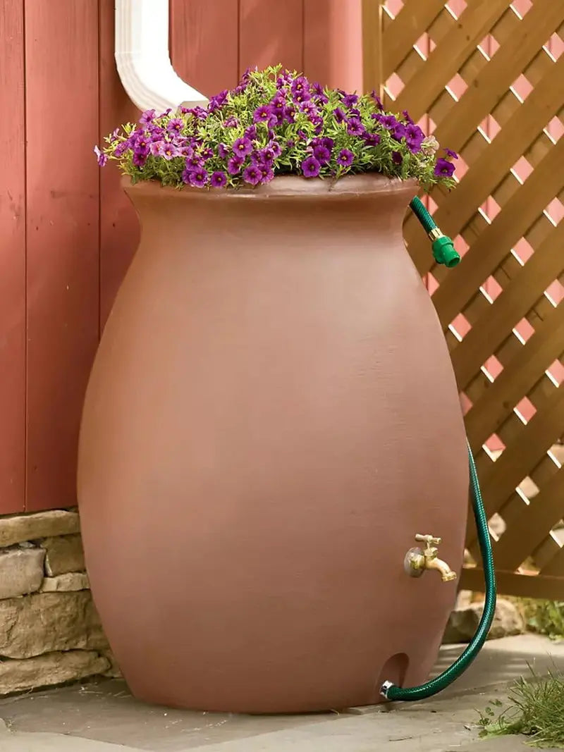Algreen 81113 Castilla Rain Barrel with Brass Spigot, Dark Brown, 50-Gallon