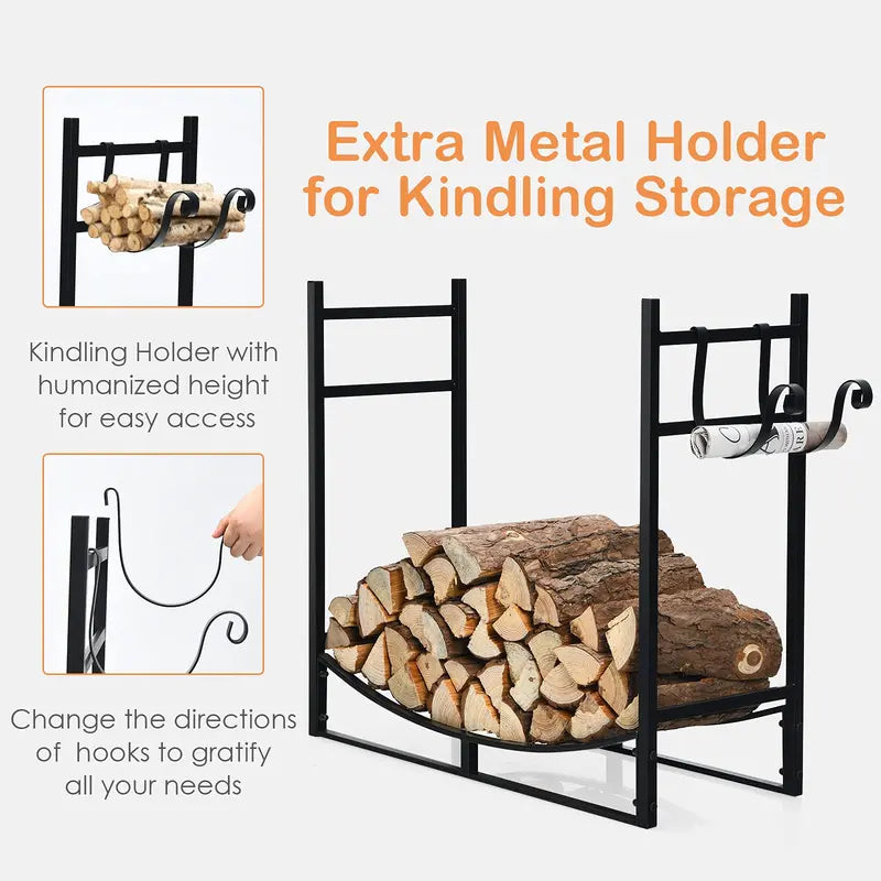 Heavy-Duty 33-Inch Metal Firewood Log Rack for Stable Outdoor Storage