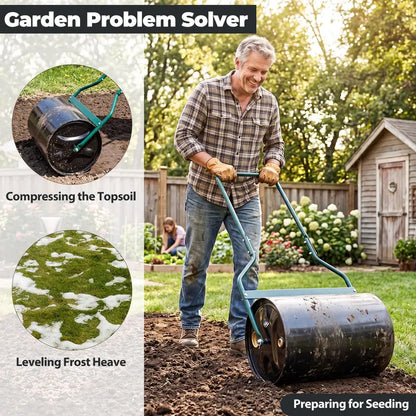 12-Gallon Lawn Roller  Water- or Sand-Filled Drum with U-Handle for Smooth Soil Compaction