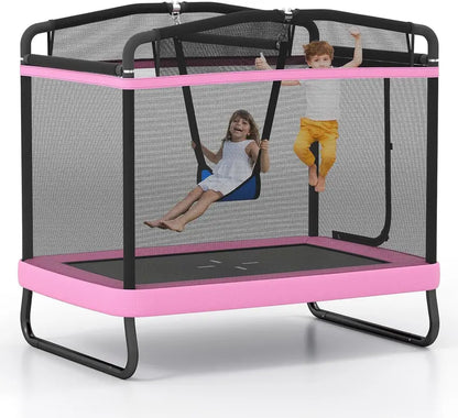 6 x 4 Foot Rectangular Kids’ Trampoline  Compact Bounce Zone with Integrated Swing