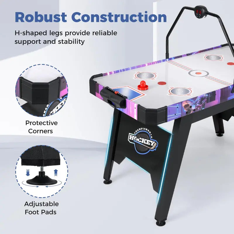Full-Size Air Hockey Table with Digital LED Scoreboard for Home or Office
