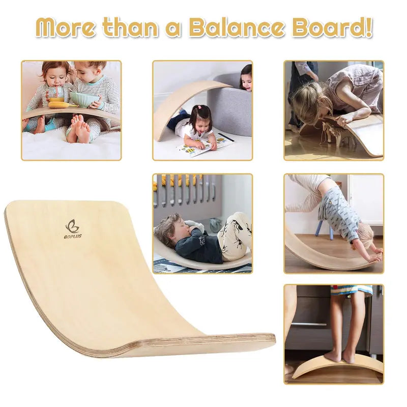 Curved Wooden Balance Board  Wobble Training Tool for Core Stability & Coordination