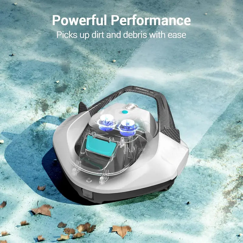 Cordless Robotic Pool Vacuum  90-Minute Runtime, LED Status Indicator & Self-Parking Feature for Flat Above-Ground or Inground Pools up to 40 Feet