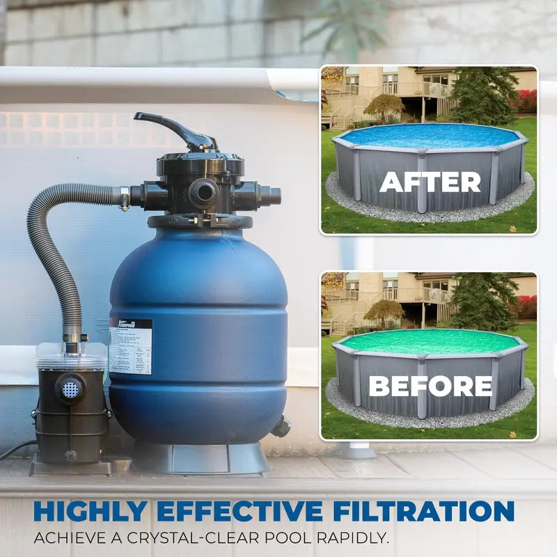 13-Inch Sand Filter Pump  0.75 HP, 2400 GPH, Supports Pools up to 10,000 Gallons  1-1/4″ NPT
