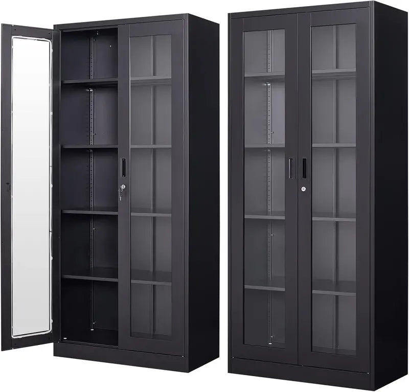 PEUKC Glass-Front Curio Display Cabinet  4-Tier Adjustable Shelving for Collectibles