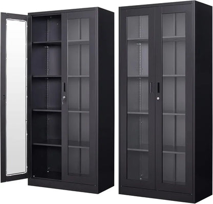 PEUKC Glass-Front Curio Display Cabinet  4-Tier Adjustable Shelving for Collectibles