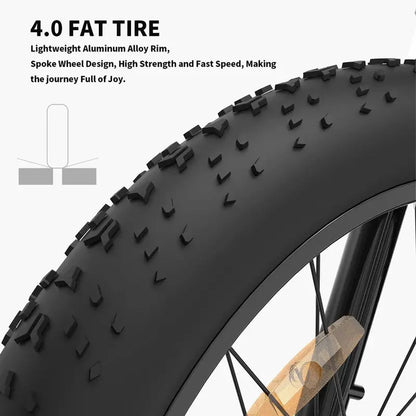 26-Inch Adult Fat-Tire Electric Mountain Bike  48V/13Ah/750W Motor, 7-Speed Drivetrain, Black S48 Frame