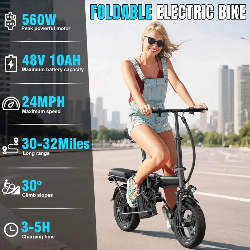 Foldable Electric Commuter Bike for Adults & Teens  48V, 24 MPH Top Speed, City-Ready Design