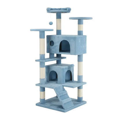 54-Inch Vertical Cat Tree Featuring Perches, Scratching Posts, and Access Ramp