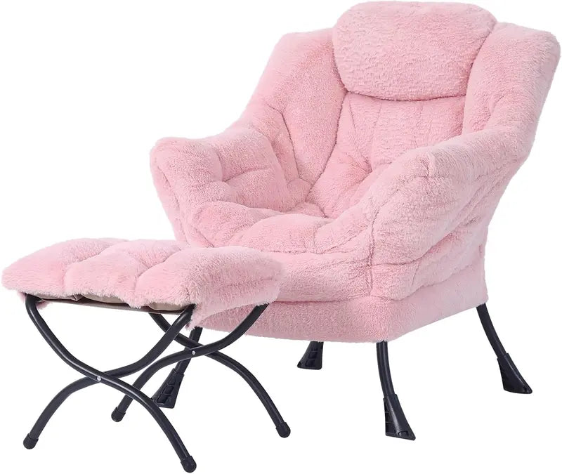 Welnow Compact Lazy Chair with Ottoman  Dark Grey Accent Armchair with Side Pocket & Footrest