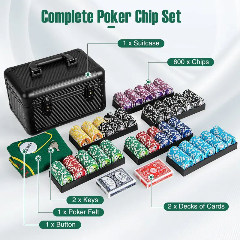 Premium 600-Piece Casino Poker Chip Set  Includes 6 Card Decks and Dealer Button