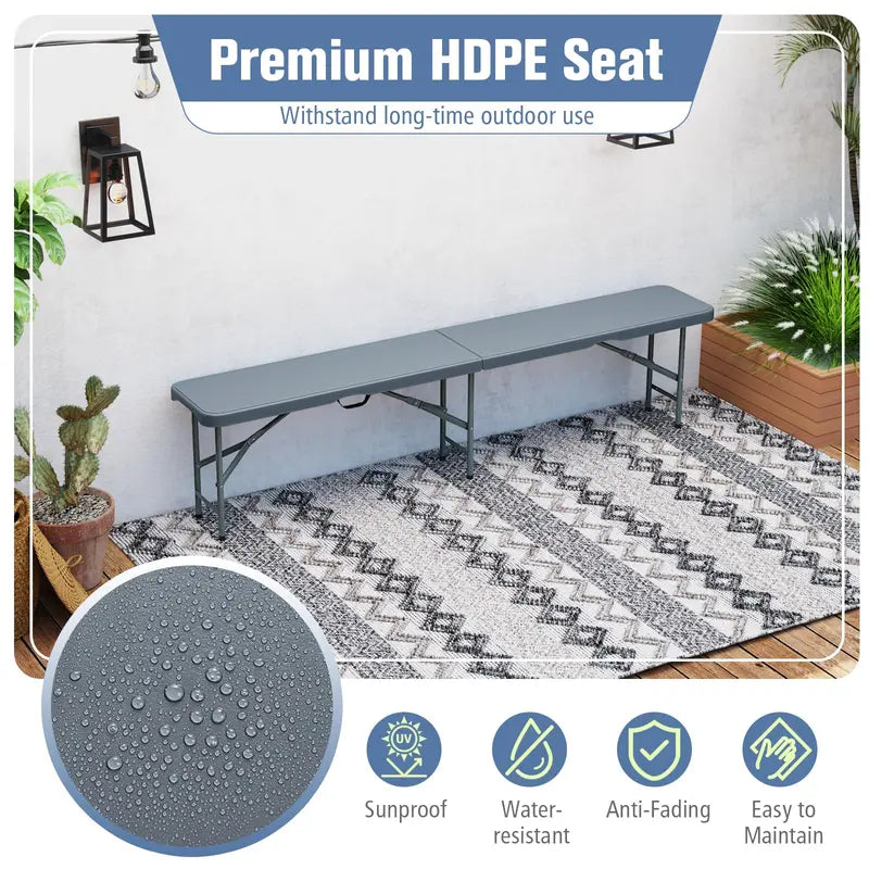 6-Foot Heavy-Duty Plastic Folding Bench  1320 lb Weight Capacity, Lightweight Portable Design
