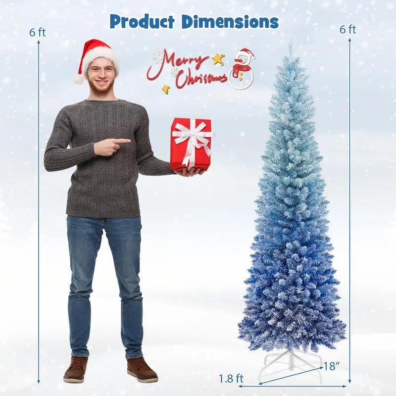 6-Foot Blue Gradient Snow-Flocked Unlit Artificial Christmas Tree with 435 Lush Branch Tips