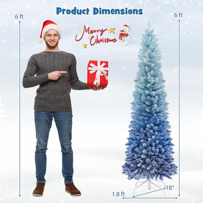 6-Foot Blue Gradient Snow-Flocked Unlit Artificial Christmas Tree with 435 Lush Branch Tips