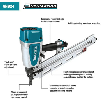 Makita 3-1/2 in. 21° Pneumatic Full Round Head Framing Nailer AN924