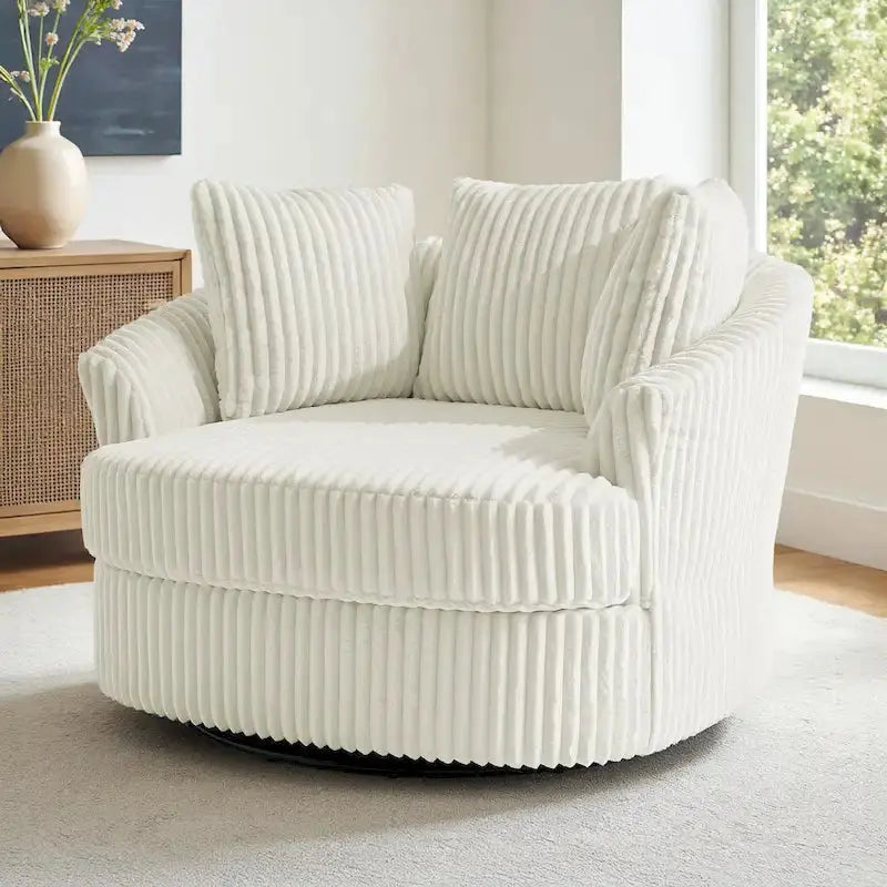 DREAMSIDEA Recessed-Arm Swivel Barrel Chair  Slipcovered Modern Accent Seating with 360° Rotation