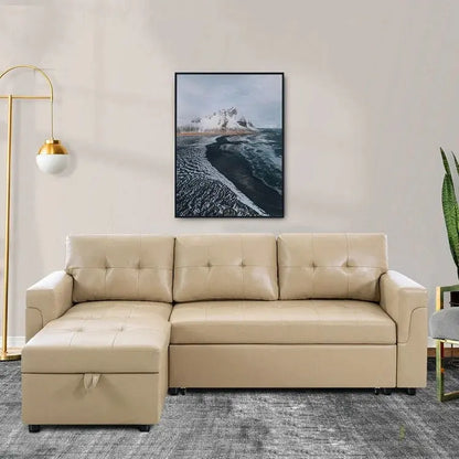 Convertible Reversible Sectional with Pull-Out Sleeper, Integrated Storage Chaise, and Sturdy Support Legs
