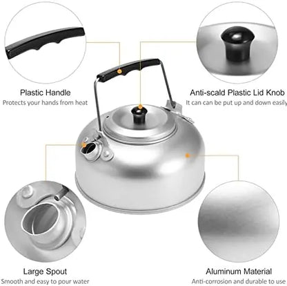 Portable Aluminum Camping Stove Set with Pots, Plates, Kettle & Accessories  Lightweight & Compact for Outdoor Use