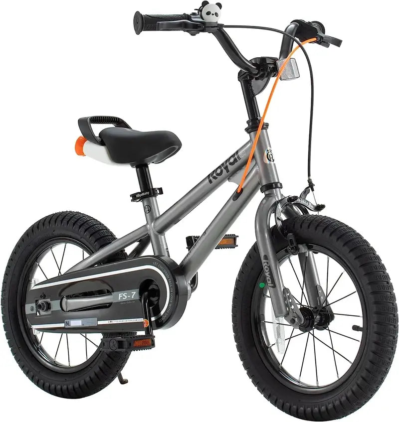 Royalbaby Freestyle 7 Kids Bike 14″ Gray  Dual Handbrakes, Kickstand, Water Bottle, Ages 3-5