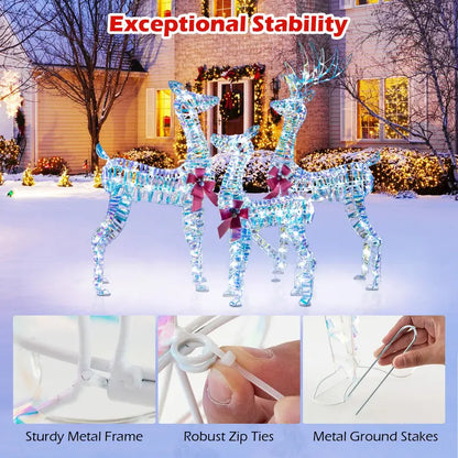 Three-Piece Lighted Reindeer Family — Large-Scale Outdoor Christmas Decor with Integrated LED Lighting and Bows