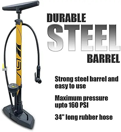 BV Durable Steel Bike Floor Pump 17/24″ Smart Valve 160 PSI Auto Reversible Presta/Schrader