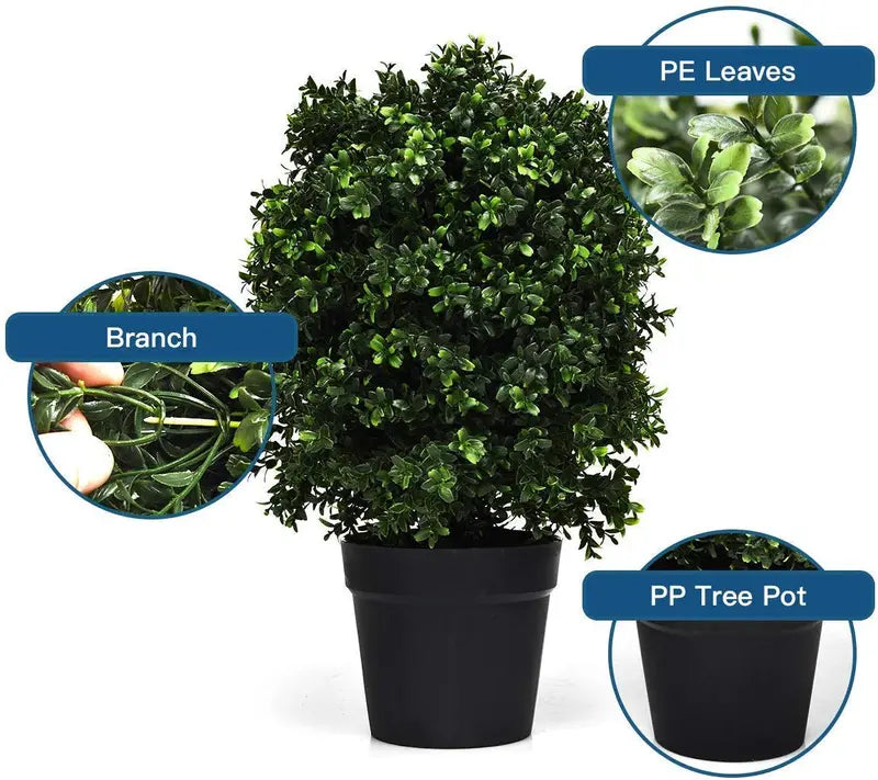 2-Pack UV-Resistant Artificial Boxwood Topiary Balls in Weighted Cement Pots