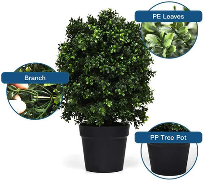2-Pack UV-Resistant Artificial Boxwood Topiary Balls in Weighted Cement Pots
