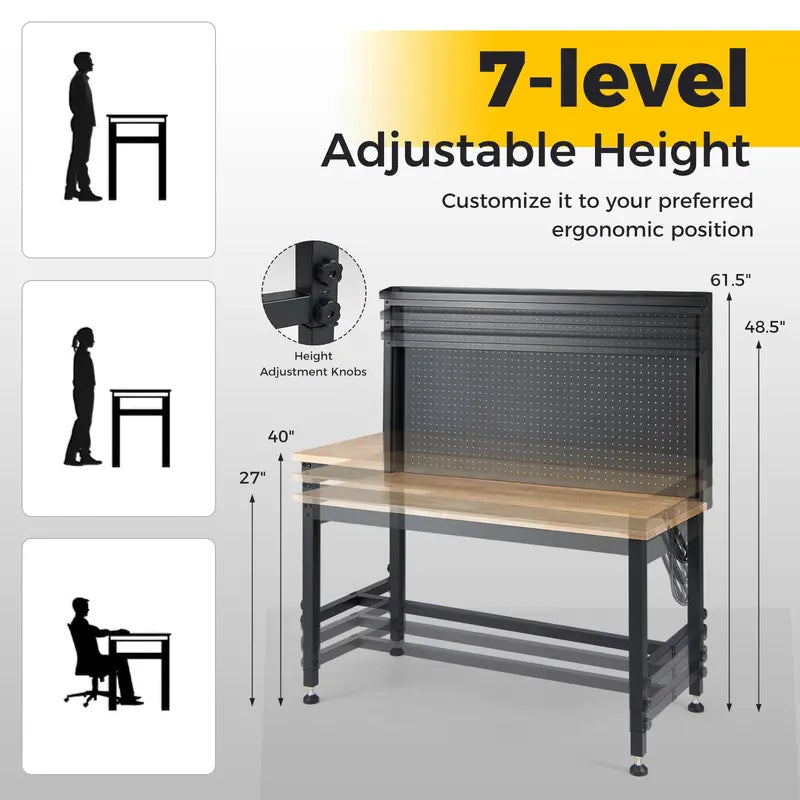 48-Inch Heavy-Duty Workbench  Built-in AC/USB Outlets & Modular Pegboard System