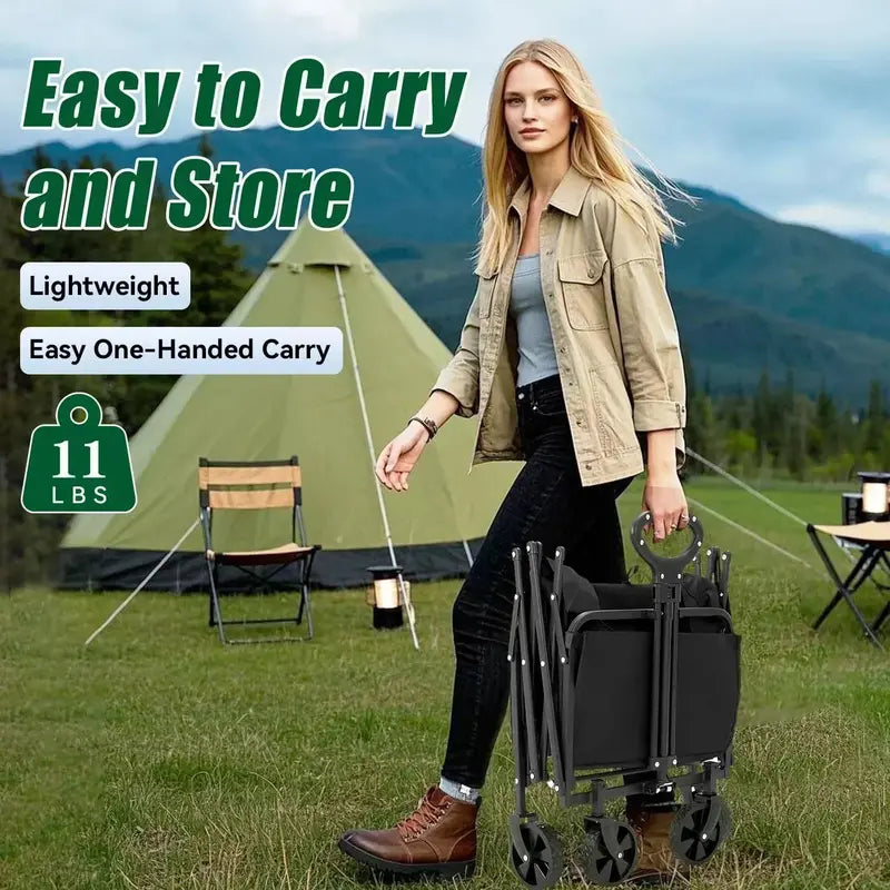 All-Terrain 4-Wheel Folding Beach Cart  37″ Extended Frame, 480 lb Capacity, Compact Fold Design