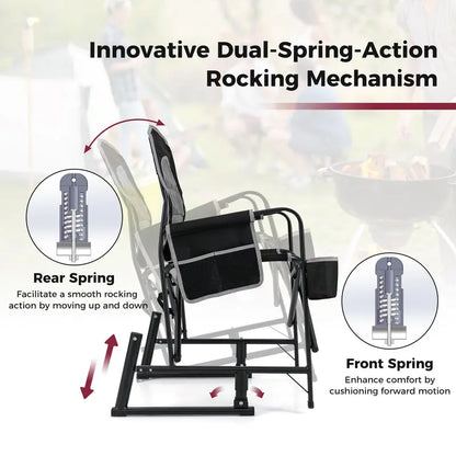 Adult Camping Rocker Chair  Dual-Spring Foldable Outdoor Seat with Padded Back Support